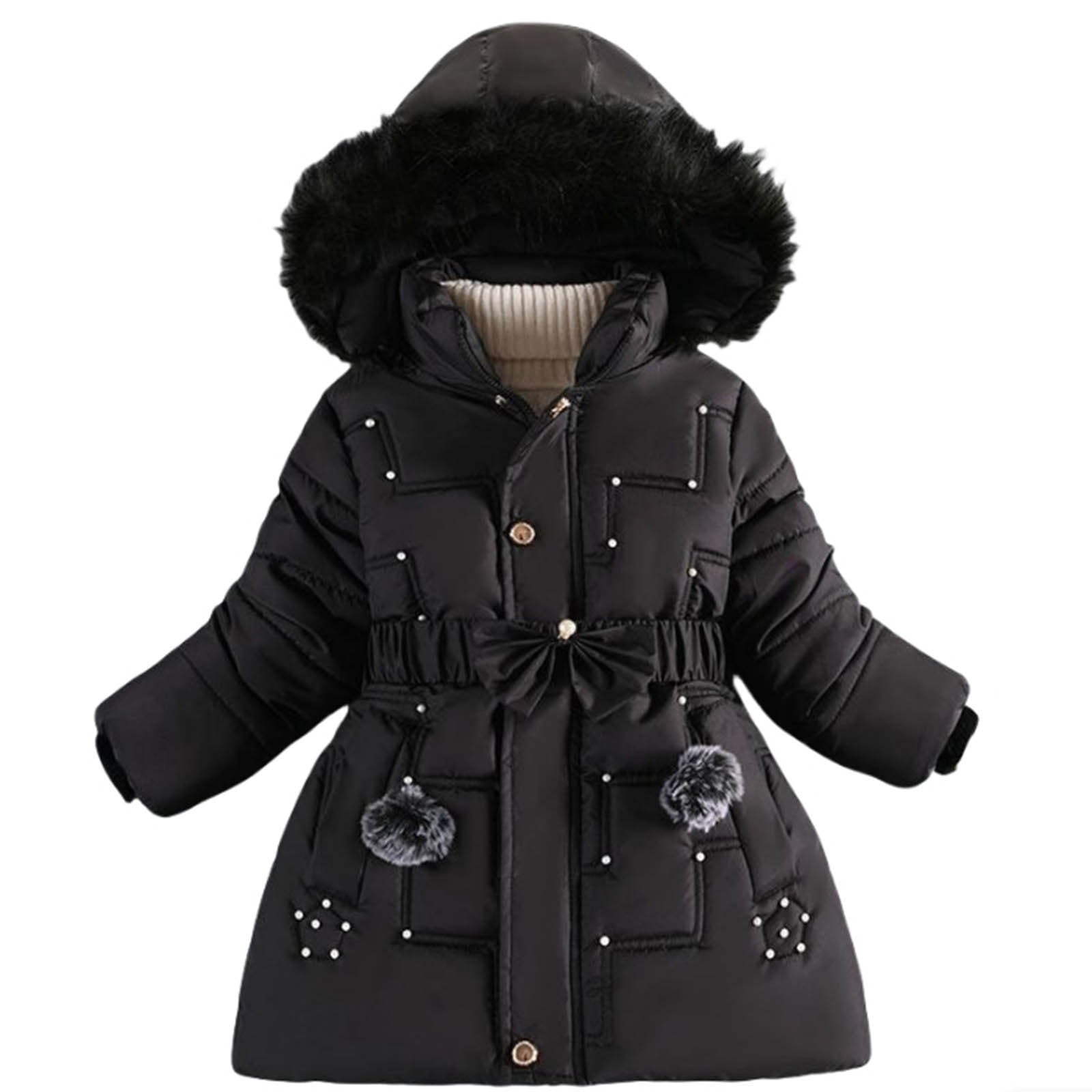 QWIED Girl Winter Coats Heavyweight Hooded Puffer Jacket Kid Parka Snow Outwear Size 3-4